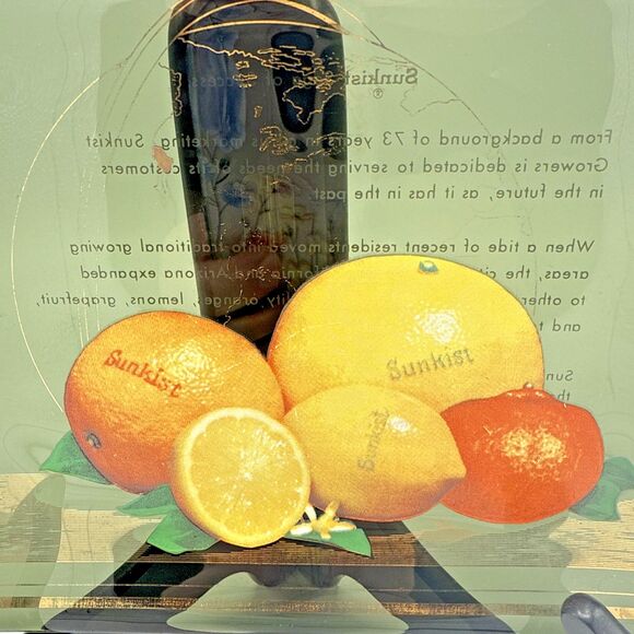 Vintage SUNKIST Smoke Glass & Gold World Saga Of Success Orange/Lemon Dish 9”x7” - Picture 3 of 10